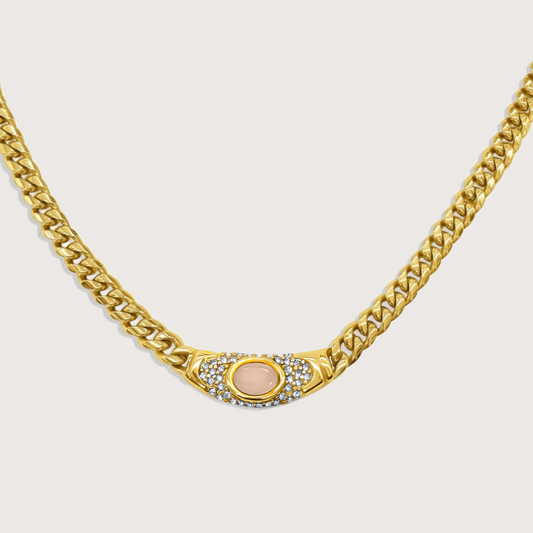 Collar Bella Dorado Cuarzo Rosa