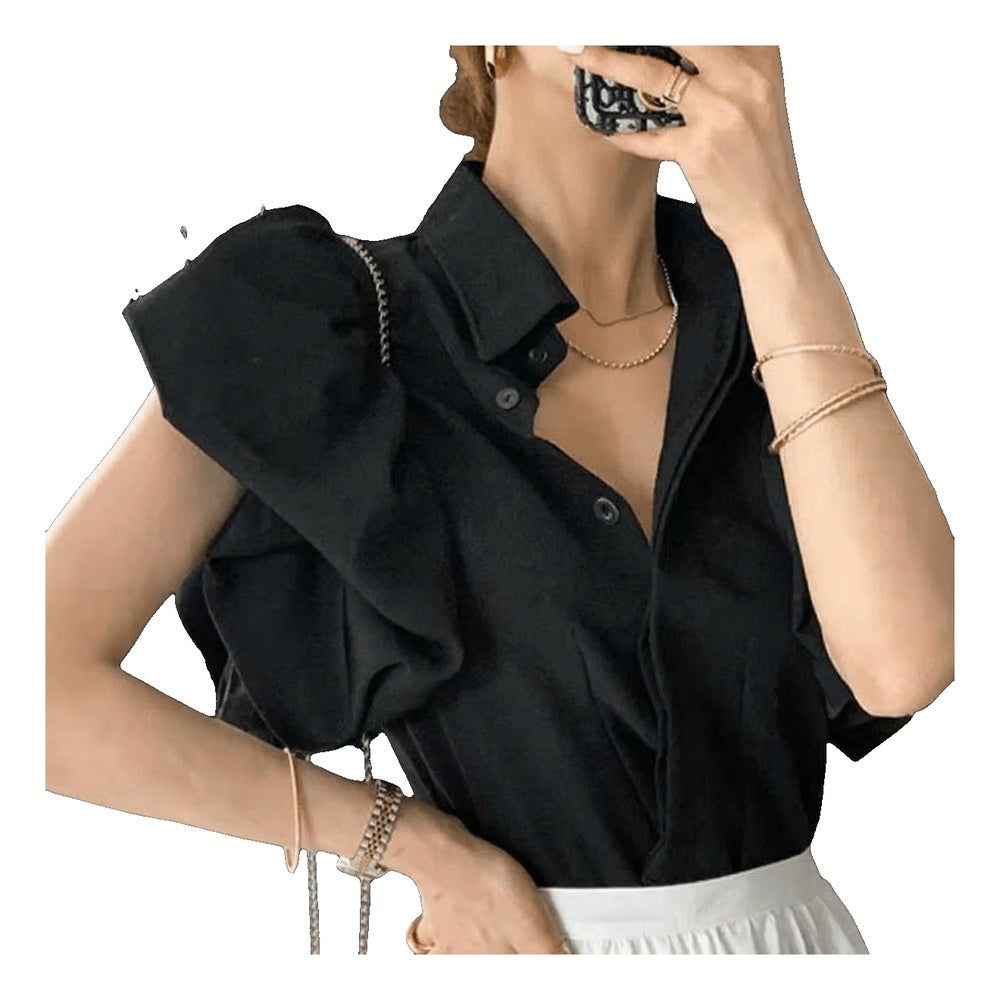 Blusa sofisticada "Valeria" con mangas abullonadas, en blanco y negro - Mia VerneMia Verne#original_value#