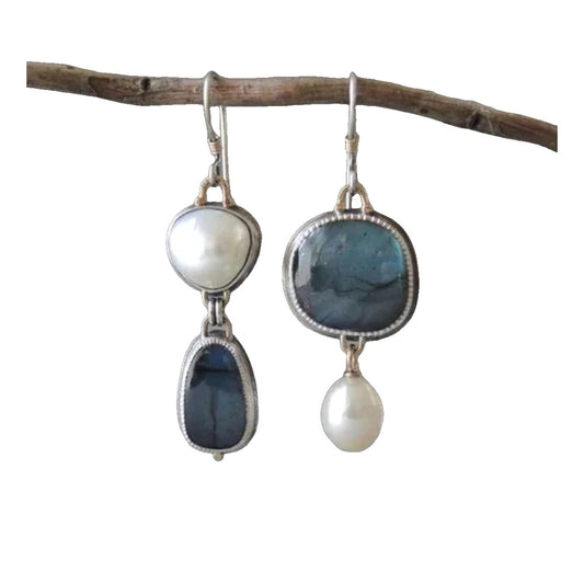 Pendientes Vintage en Piedra Azul y Perla