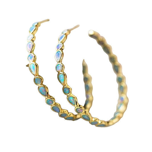 Pendientes Vintage en Ópalo Azul y Color Oro