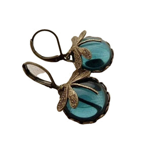 Pendientes Libélula Esférica Color Oro Antiguo