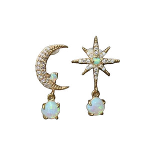 Pendientes Luna y Estrella Color Oro y Ópalo
