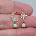 Pendientes Luna y Estrella Color Oro y Ópalo