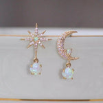 Pendientes Luna y Estrella Color Oro y Ópalo