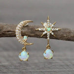 Pendientes Luna y Estrella Color Oro y Ópalo