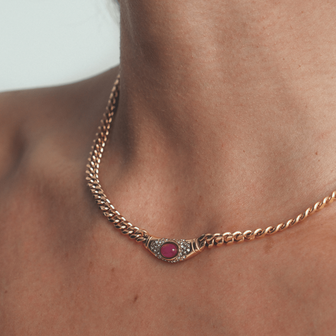 Collar Bella Dorado Rubí Rosa