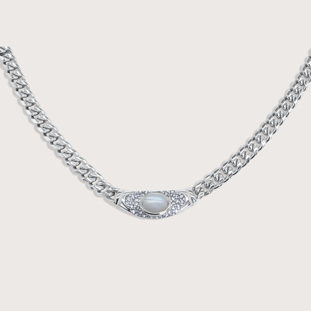 Collar Bella Plateado Piedra Luna