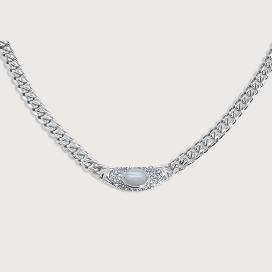 Collar Bella Plateado Piedra Luna