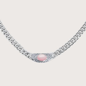 Collar Bella Plateado Cuarzo Rosa