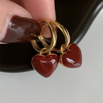 Pendientes de Aro Color Oro con Corazón Rojo