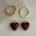Pendientes de Aro Color Oro con Corazón Rojo