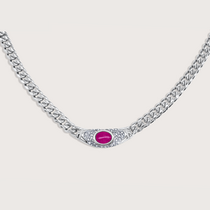 Collar Bella Plateado Rubí Rosa