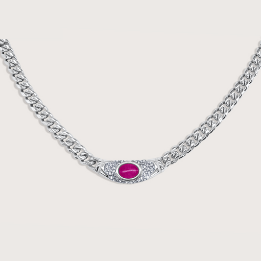 Collar Bella Plateado Rubí Rosa
