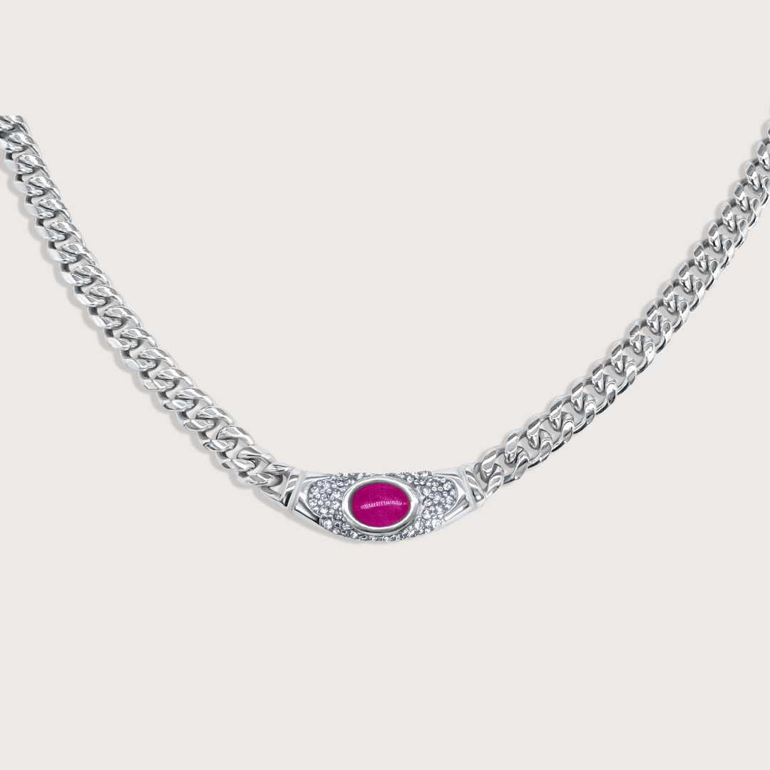 Collar Bella Plateado Rubí Rosa