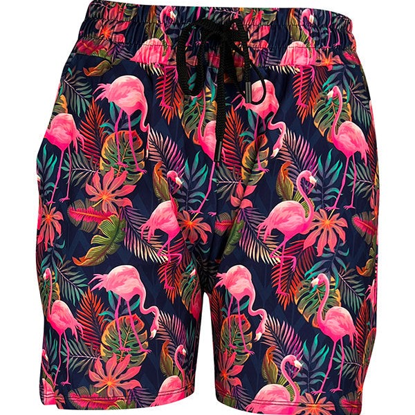 Shorts deportivos con flamencos tropicales