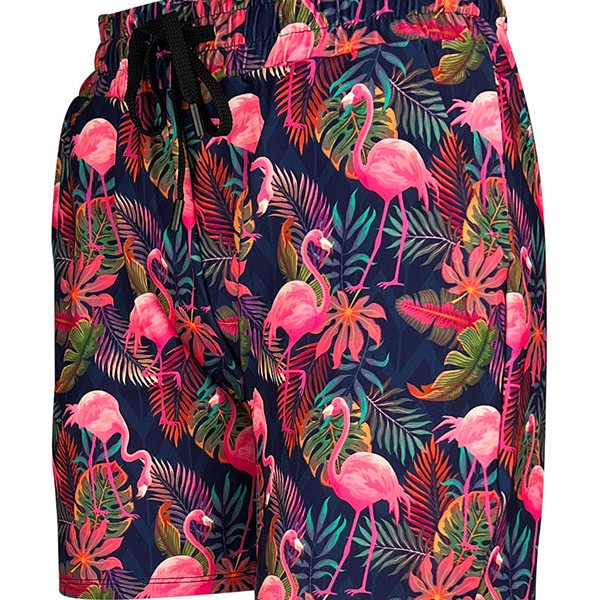 Shorts deportivos con flamencos tropicales